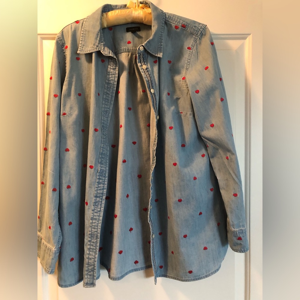Talbots Denim Long Sleeve with Embroidered Hearts